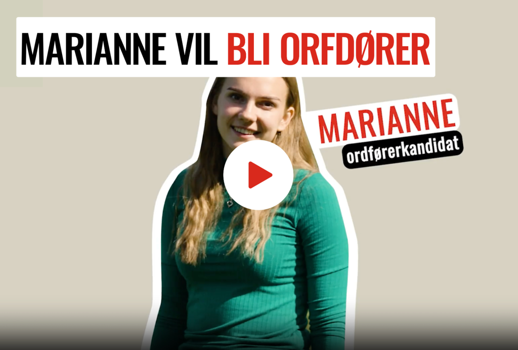 Ordførerkandidat i Hægebostad Marianne, 19 år med tekst Marianne vil bli ordfører